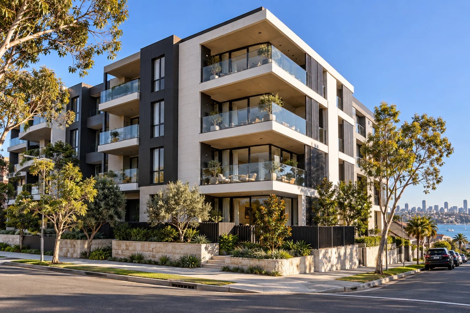 Contemporary apartments surrounded by landscaped gardens
